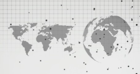 Displaying halftone Mercator map and halftone spherical globe on digital dashboard, with grid nodes