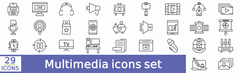  Multimedia Line Editable Icons set