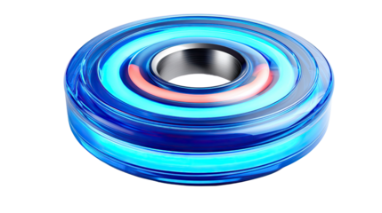 Abstract Circular Neon Design: A captivating view of a blue and orange concentric circle, embodying modern design with its bright neon illumination and perfect symmetry.