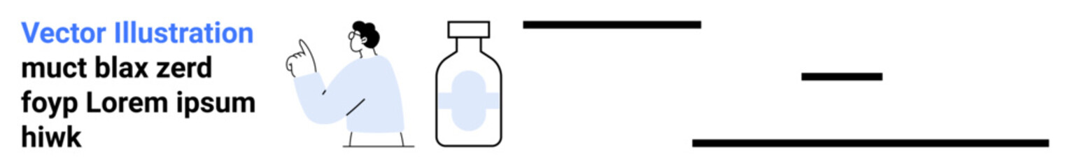 Vaccination, immunization, healthcare services, preventive medicine, medical safety, health campaigns. Healthcare professional pointing at a vaccine bottle. Vaccination and healthcare services