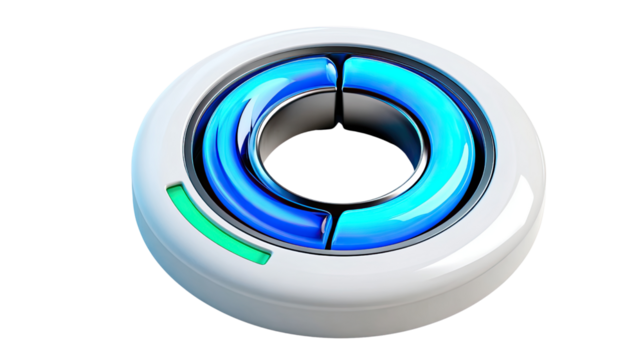 Circular technological interface: A close-up view of a sleek, futuristic technological interface with a circular design, highlighting its innovative features and modern aesthetics. 