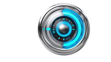 Futuristic Tech Icon: Capturing a futuristic design with a glowing blue digital indicator, perfect for tech-related projects, symbolizing innovation, progress, and cutting-edge technology.