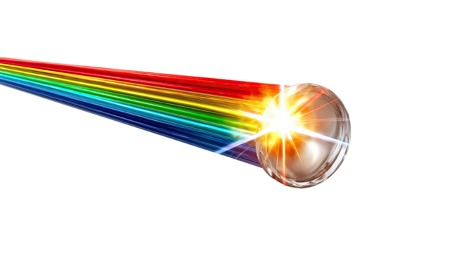Spectra of Light: A stunning display of light refraction showcases a vibrant rainbow spectrum emerging from a crystal orb. This image captures the beauty of physics.