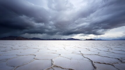 Dramatic stormy sky over vast Argentinian salt flat desert a powerful cinematic landscape vista