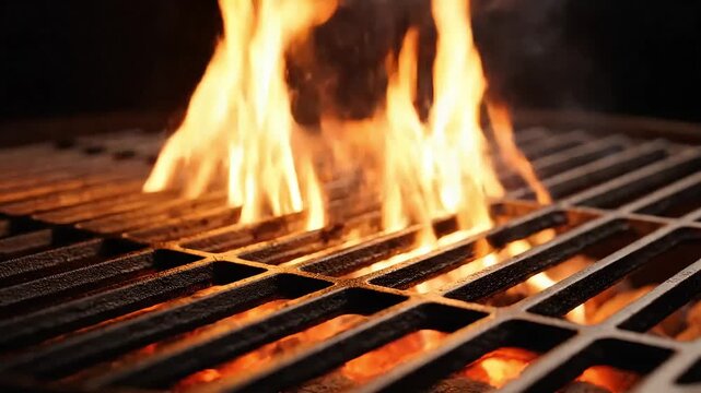 Dynamic flames licking the grill grates for a sizzling summer barbecue experience video
