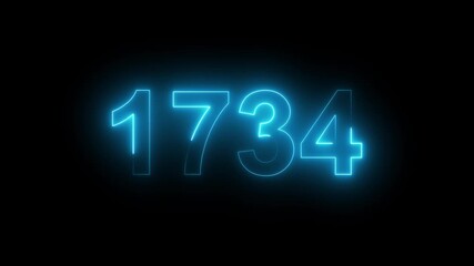1734 Glowing Neon Line Text Animation, Powerful Abstract Neon Number Design in Stunning 4K Highlighting the Iconic and Important Year important date 1734.