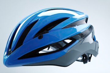 Blue bicycle helmet, sleek design