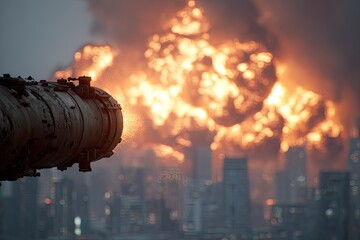 Industrial disaster, pipe, fire, city