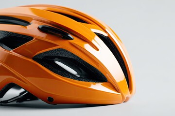 Close-up of vibrant orange bicycle helmet