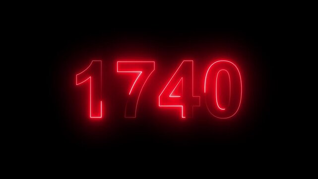 1740 Glowing Neon Line Text Animation, Powerful Abstract Neon Number Design in Stunning 4K Highlighting the Iconic and Important Year important date 1740.