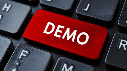 Demo key on computer keyboard close up