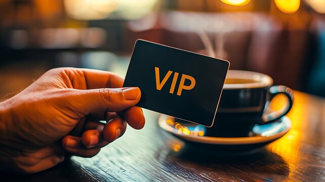 Person holding vip membership card in luxury setting