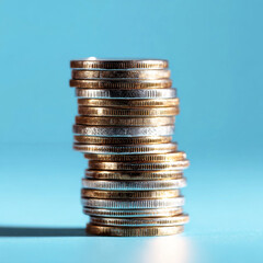 Twisted stack of coins looking like it is about to fall, concept of bankruptcy and bad investment.