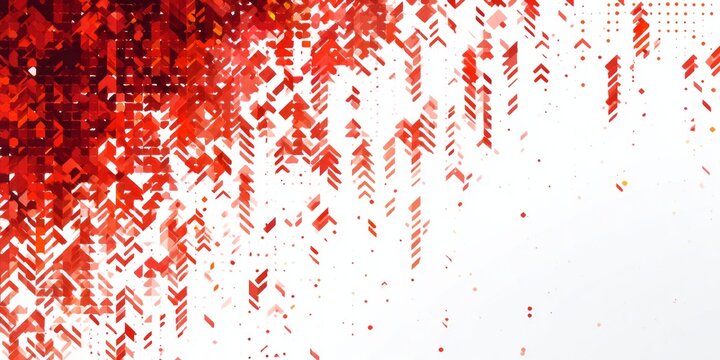 Dynamic arrangement of descending red geometric shapes creates an abstract corner border effect.