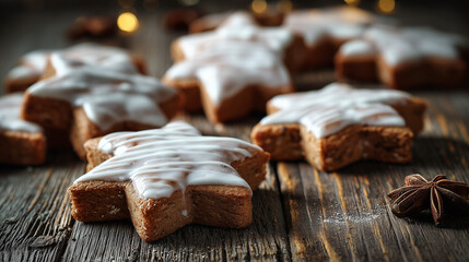 Zimtsterne auf rustikalem Holzhintergrund