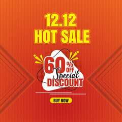 12.12 Hot Sale Banner Up to 60% Offer End of Year Discount Template.
Mid Month Shopping Day Illustration Template with 3d text effect. Special Offer Coupon,
60% Offer, 70% Offer, Voucher, Promotion,