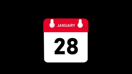 January month 28 date Calendar animation video with  black background.4k motion video animation .