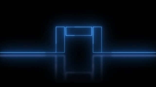 Glowing blue neon square neon lazer animation of horizontal line on alpha background, straight neon lazer line, seamless loop.