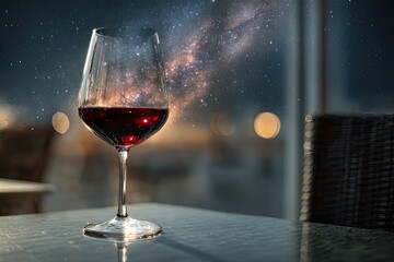 Red wine glass, starry night