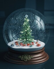 Christmas Snow Globe with Tree and Gifts on Elegant Base