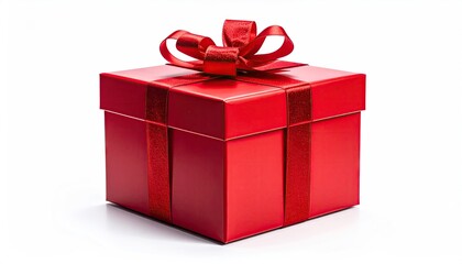 A vibrant red gift box adorned with a satin ribbon and a perfect bow.