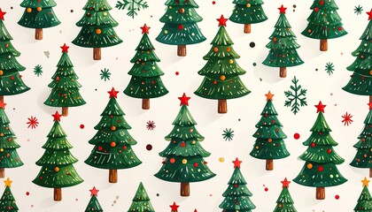 Festive Christmas Tree Pattern with Stars and Snowflakes.