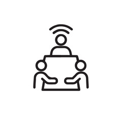 Obraz premium Minimalist Team Meeting Icon – Monoline Vector of Collaborative Discussion Around Table for Business Communication, Leadership, Conference and Group Interaction