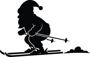 Skiing Santa or Elf silhouette vector art black color design and solid white background 