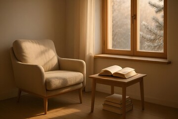 Tranquil Morning Reading Nook in Minimalist Scandinavian Interior