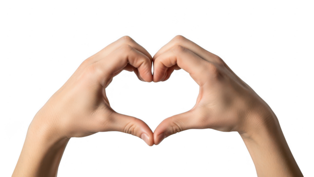 Two hands forming a heart shape gesture isolated on transparent background - Powered by Adobe