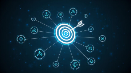 Goal Achievement Network Strategy Digital Target Blue Copy Space