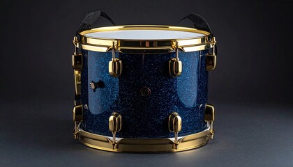 Blue Sparkle Tom Drum with Gold Hardware on Black Background in Percussion Close-Up Composition