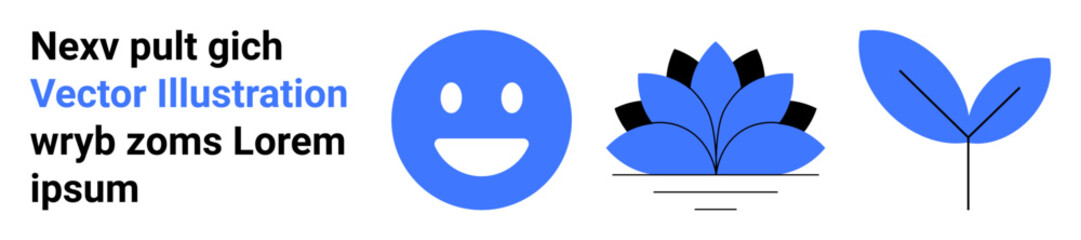 Obraz premium Wellness, nature, positivity, mindfulness, sustainability, growth. Blue smile, lotus flower and leaf designs in minimalistic style. Positivity and wellness concept