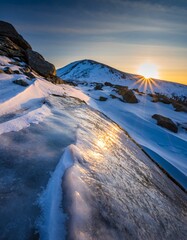 Breathtaking Mountain Landscape at Sunrise with Snow and Ice