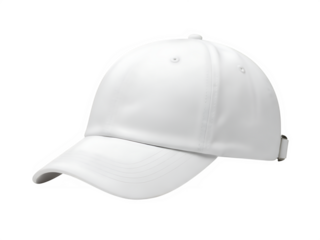 A single white baseball cap, isolated on white or transparent background. PNG