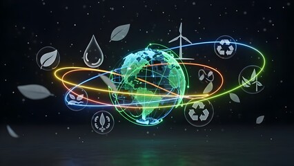 Sustainable Earth: Global Green Energy Solutions and Environmental Conservation Concept - 3D Render