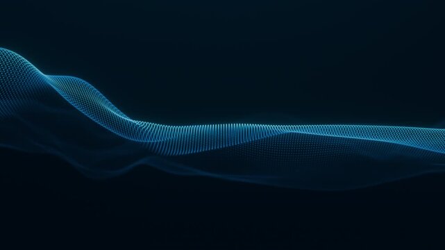 Abstract background of particle wave on dark blue background. Duration 30 sec. Maximum resolution 4K. 3D rendering.