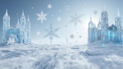 Obraz premium Icy Winter Wonderland - A Frozen Castle Landscape with Snowflakes.