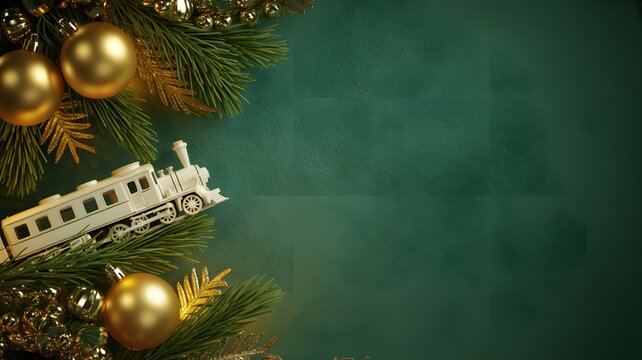 White Toy Train Christmas Decoration with Gold Ornaments