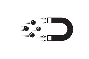 Magnet attracting shipping boxes silhouette Art Fast delivery logistics attraction sign