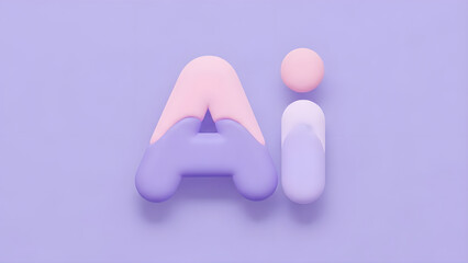 Minimalist AI Illustration: 3D Render of "AI" on a Soft Lavender Background for Technology and Artificial Intelligence Concepts