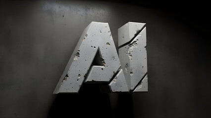 Abstract AI Concrete Sign with Gray Background, Artificial Intelligence Concept, Innovative Technology, Future Design and Creative Expression