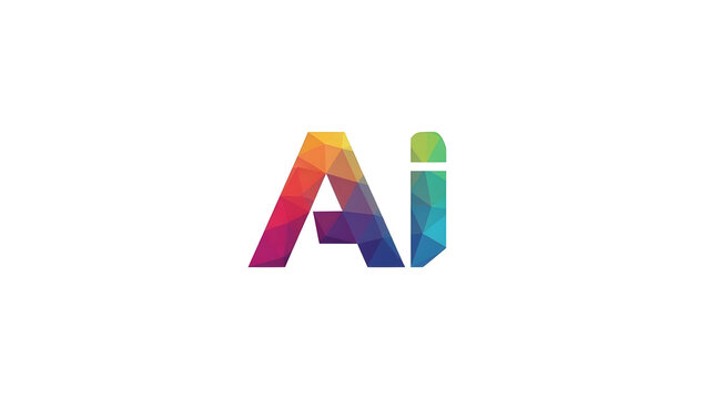 Polygonal AI Logo Design: Geometric Letter Mark Icon in Vibrant Rainbow Colors for Artificial Intelligence Technology Ventures