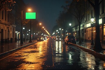 Fototapeta premium Rainy City Street at Night with Reflections.