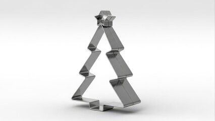 Shiny Metal Christmas Tree Cookie Cutter on White Surface Holiday Baking