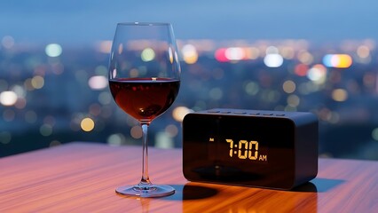 Wine at 7 -00 PM with a city view.