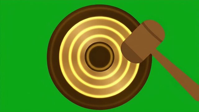 Animated Gold Gong Being Struck With Mallet Loop.
