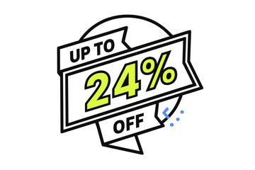 Up to twenty-four percent off sale badge with modern outline style and ribbon banner