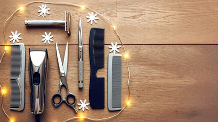 Minimal barber Christmas layout — seasonal marketing concept for barbershop and grooming industry
