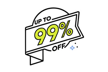 Modern promotional banner showing up to ninety-nine percent discount off retail price